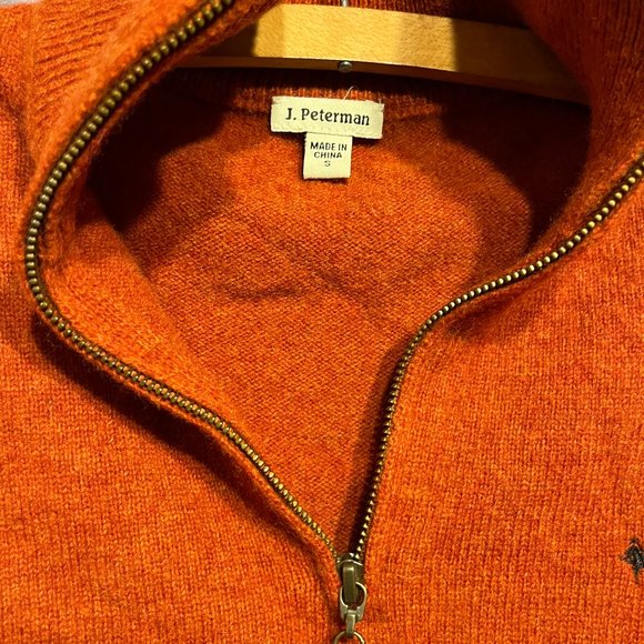 100% Pumpkin Orange Lambswool Half-zip sweater leather elbow patches VVGUC - Picture 3 of 7